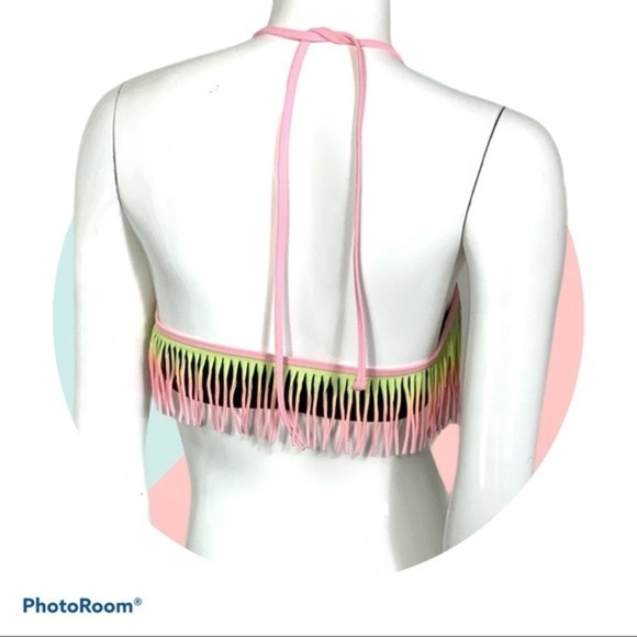 Pink Victoria’s Secret ombré tie dye pink yellow fringe bikini top - Picture 3 of 3